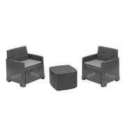 Trade Shop - Set Salotto Esterno Con 2 Poltrone Tavolino Contenitore Effetto Rattan Cuscini Giardino - Antracite