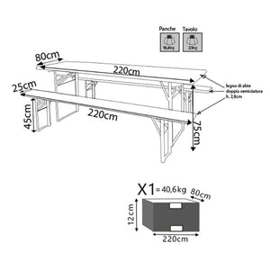 Set Birreria da Giardino Pieghevole in Legno Marrone