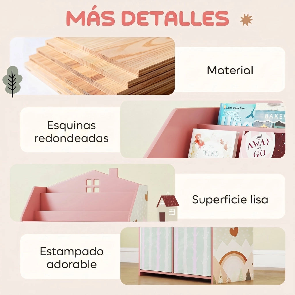 Libreria per bambini con cassetti e scaffali aperti ¨C zephmum ¨C rosa