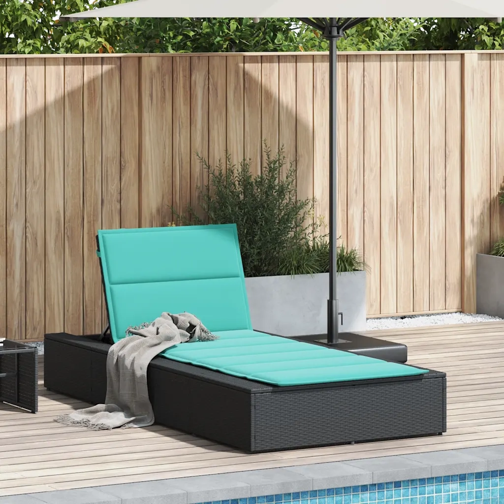 Lettino Prendisole | Sdraio da giardino | Lettino da sole con Cuscino Galleggiante Nero in Polyrattan