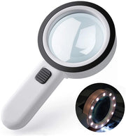 Leggio da lettura con 12 luci LED, obiettivo 80mm e ingrandimento 30x. Legge monete, francobolli e carte facilmente. Molto adatto per pazienti con degenerazione maculare - 20,5*10,6*2,7cm