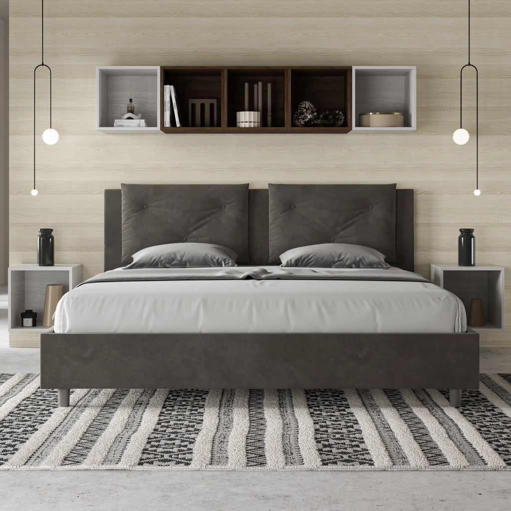 BS COM Letto senza rete imbottito 180x200 microfibra grigio