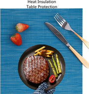 Set di piatti per tavolo da 6, piatti per tavolo in vinile Tessuti lavabili e resistente al calore Antiscivolo Ideali per cucina, famiglia, ristorante, caffetteria (Blu)
