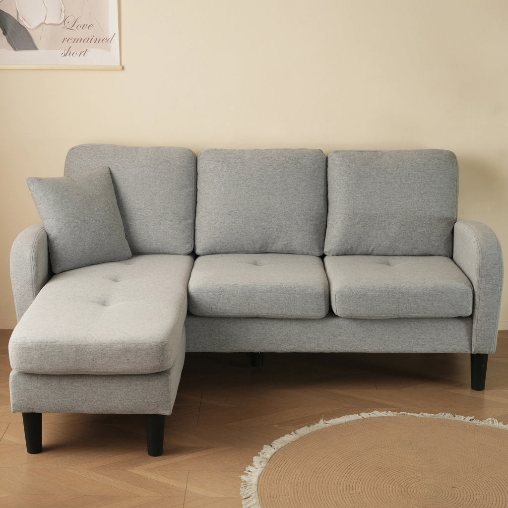DIVANO ANGOLARE MODULARE 166x118x77 cm Grigio tessuto cotone-lino
