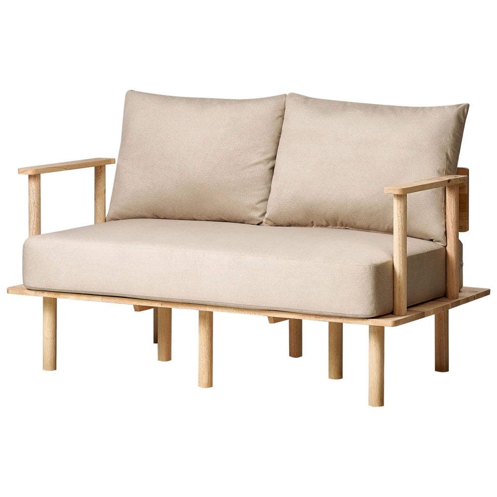 Divano Beige Poliestere Tessuto Rivestito 2 Posti Japandi Stile Minimalista