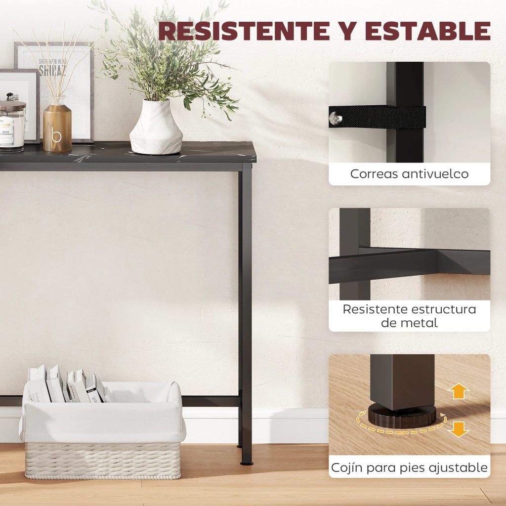 Consolle Ingresso Stretto con Piano Effetto Marmo e Struttura in Metallo ¨C Minimal ¨C 100x20x66 cm Nero