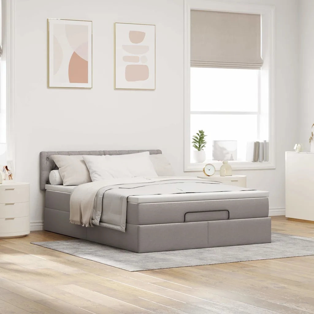 Pouf Letto con Materasso e LED Tortora 140x200 cm in Tessuto 3312399