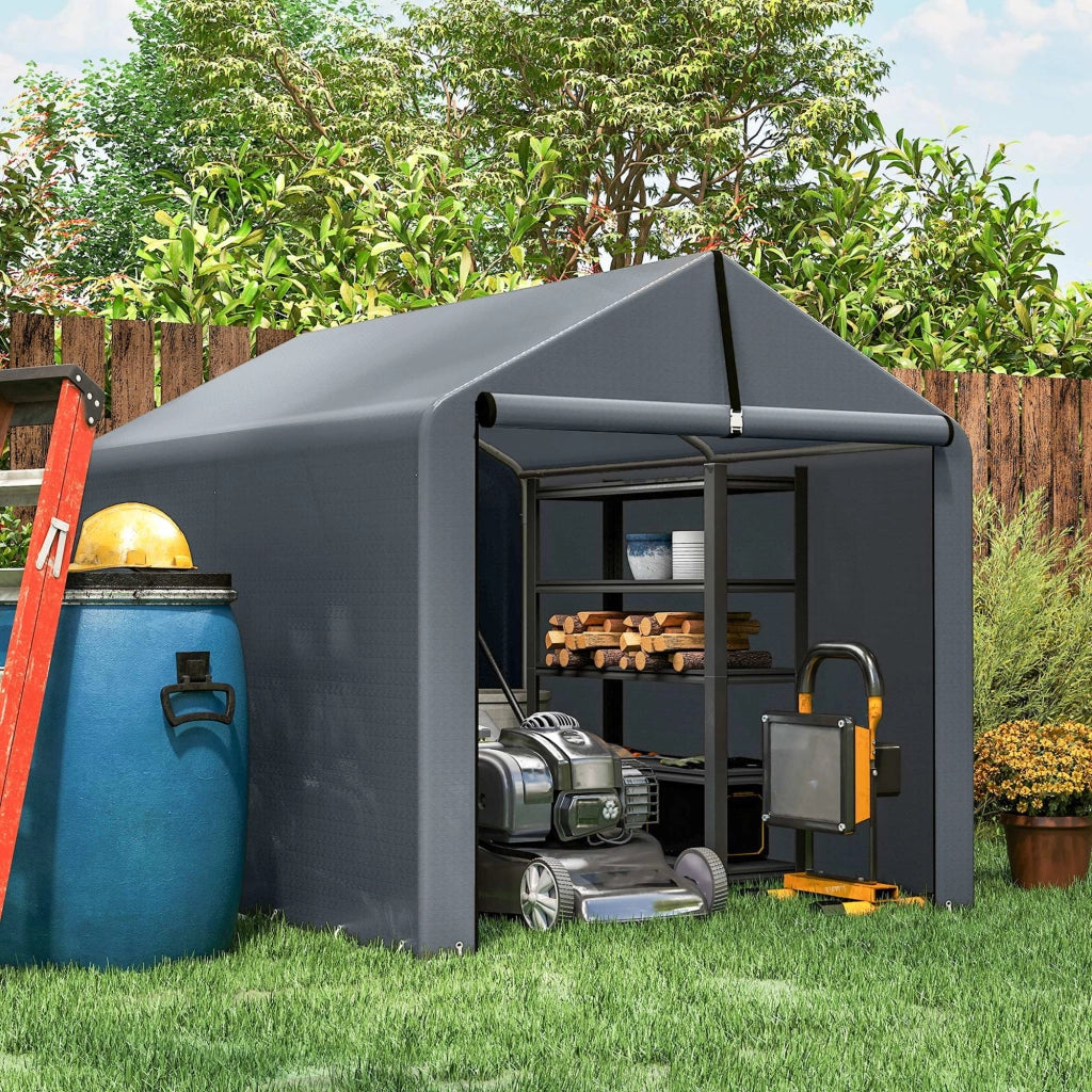 Tenda Garage con Copertura Rinforzata Impermeabile e Ingresso Zip, in Acciaio Zincato, 162x221.5x163 cm, Grigio