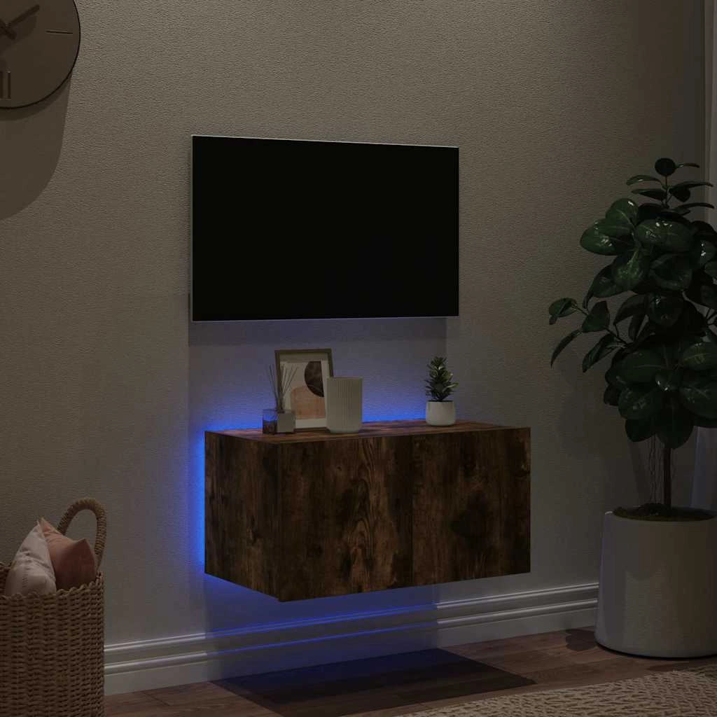 Mobile TV a Parete con Luci LED Rovere Fumo 60x35x31 cmcod mxl 86203