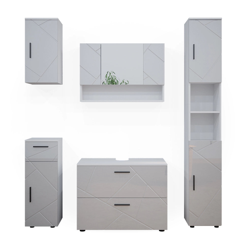 Vicco Set mobili bagno Bianco lucido 5 parti