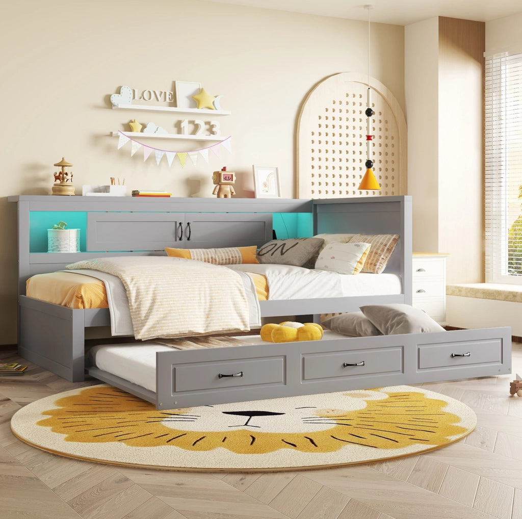 Divano letto 90x200 cm con letto estraibile; vano contenitore; truciolare e MDF; grigio