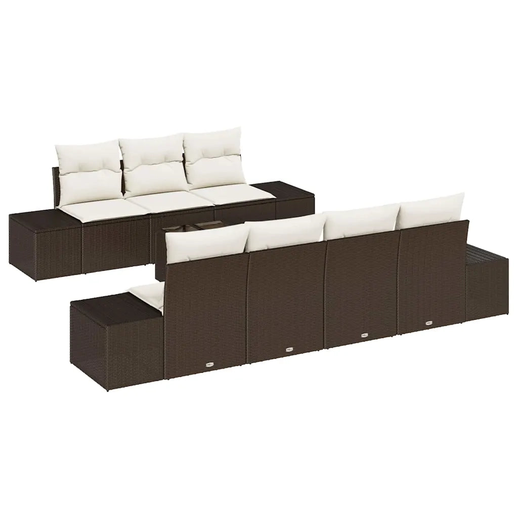 Set Divano da Giardino con cuscino 8 pcs Marrone polyrattan