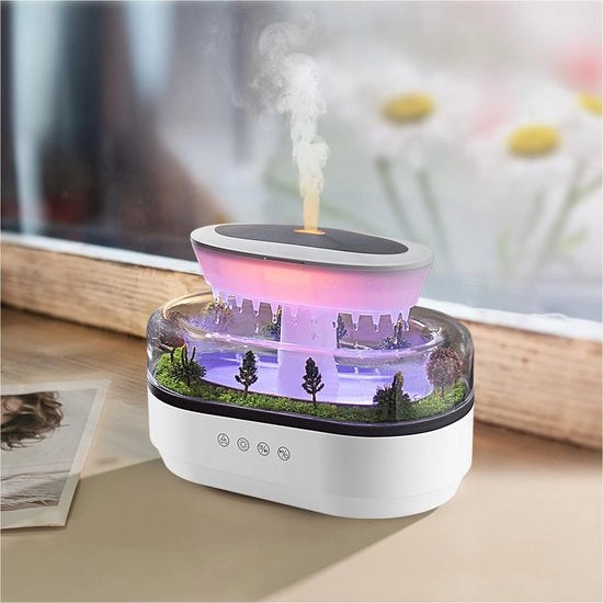 Nebbia di pioggia druppelli bagnati, 7 colori suono di pioggia bagnati, 250ml micro paesaggio druppelli di pioggia olio etereo aroma-diffusore, luce di pioggia fissa, timer, spegnimento automatico