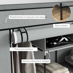 Armadio in Tessuto 10 Ripiani 4 Cassetti e Ante a Cerniera Grigio