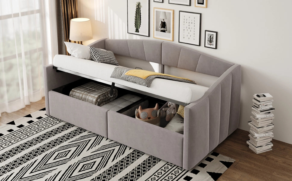 Sofabett con sistema idraulico in velluto grigio chiaro 90x200 cm