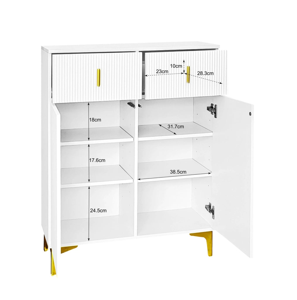 Credenza contenitore bianca – 2 cassetti, 2 ante, ripiani regolabili