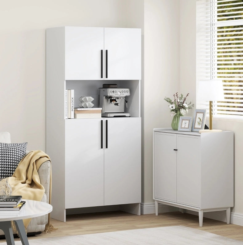 credenza cucina 79x40x175 cm bianco – mobile con nicchia per microonde
