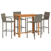 Set Bar Giardino 5pz | Set Salotto da Giardino Grigio Legno Massello Acacia e Polyrattan