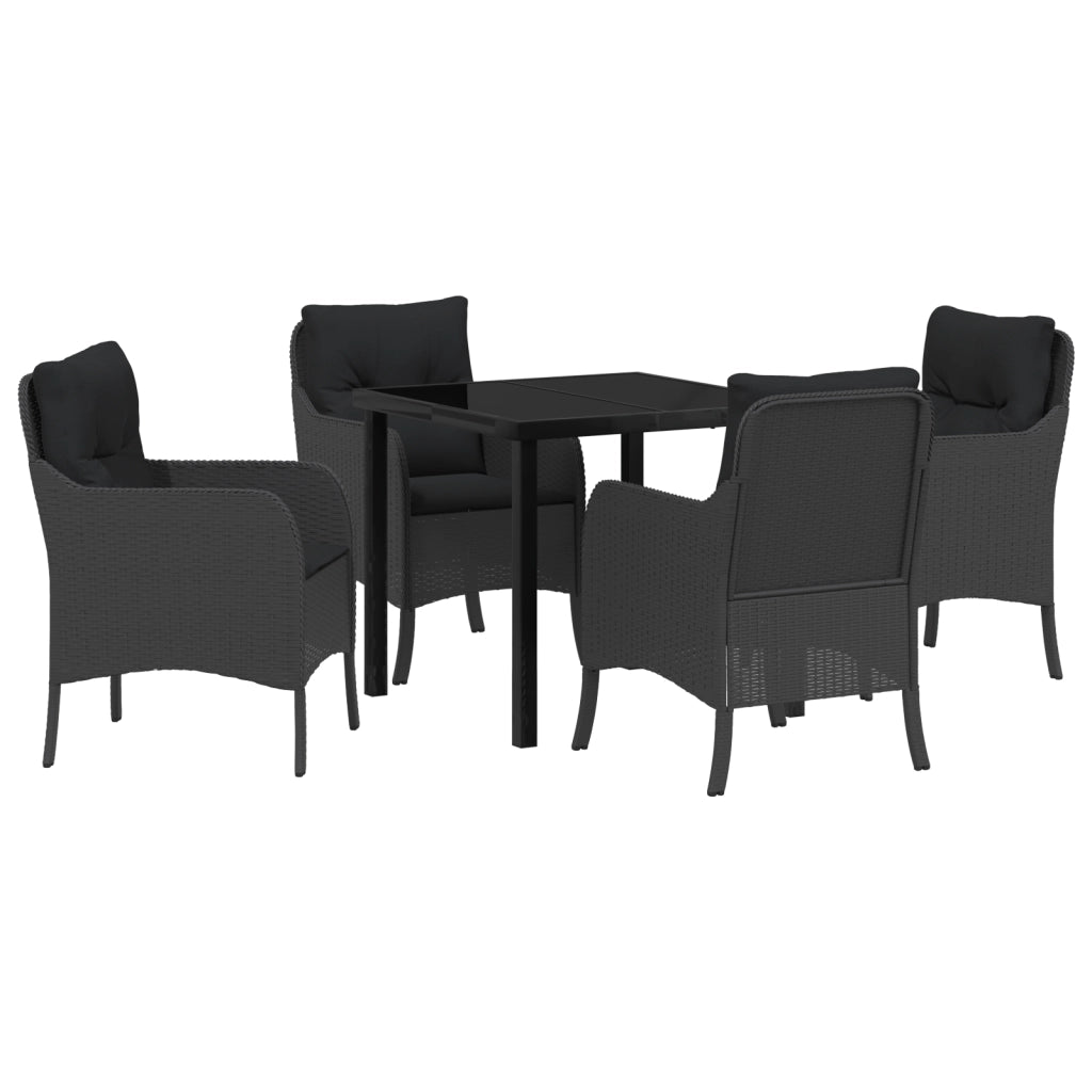 Set da pranzo da giardino a 5 pezzi con cuscini in rattan poliestere nero