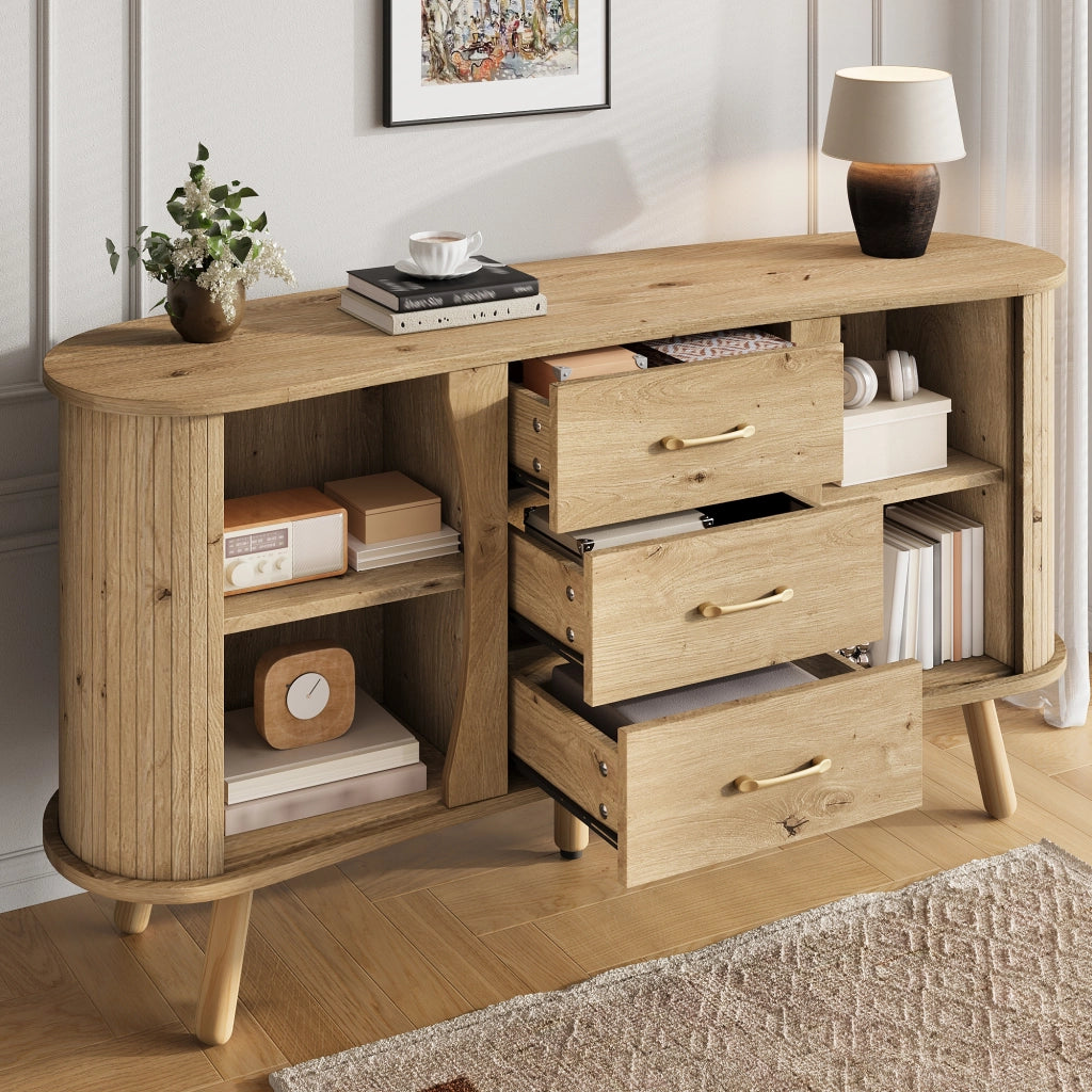 Credenza con Ante Scorrevoli e Cassetti ¨C Xylo ¨C MDF, Effetto Legno, Stile Moderno