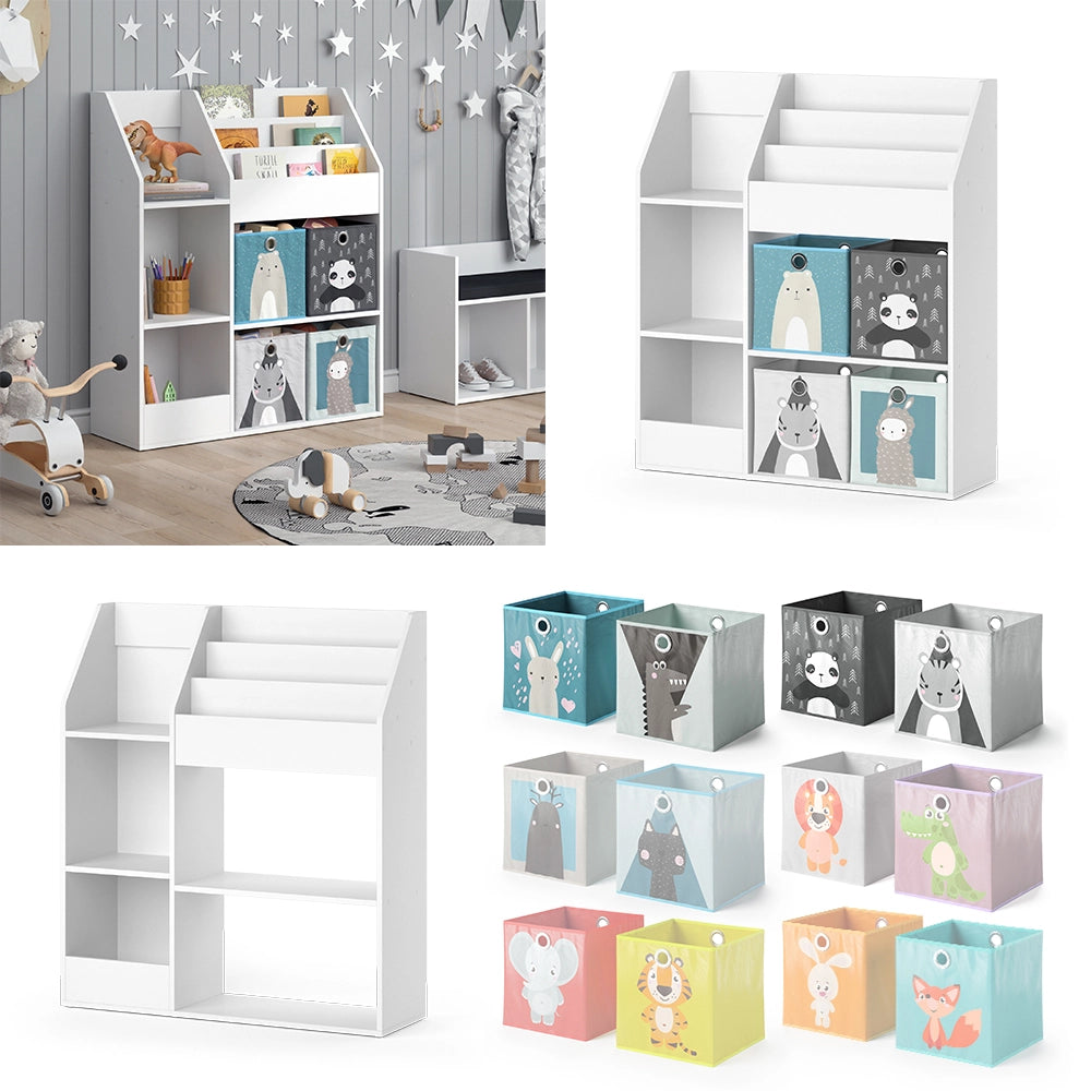 Vicco Libreria bambini Bianco 100.4 x 114.2 cm con 4 scatole pieghevoli (grigie)