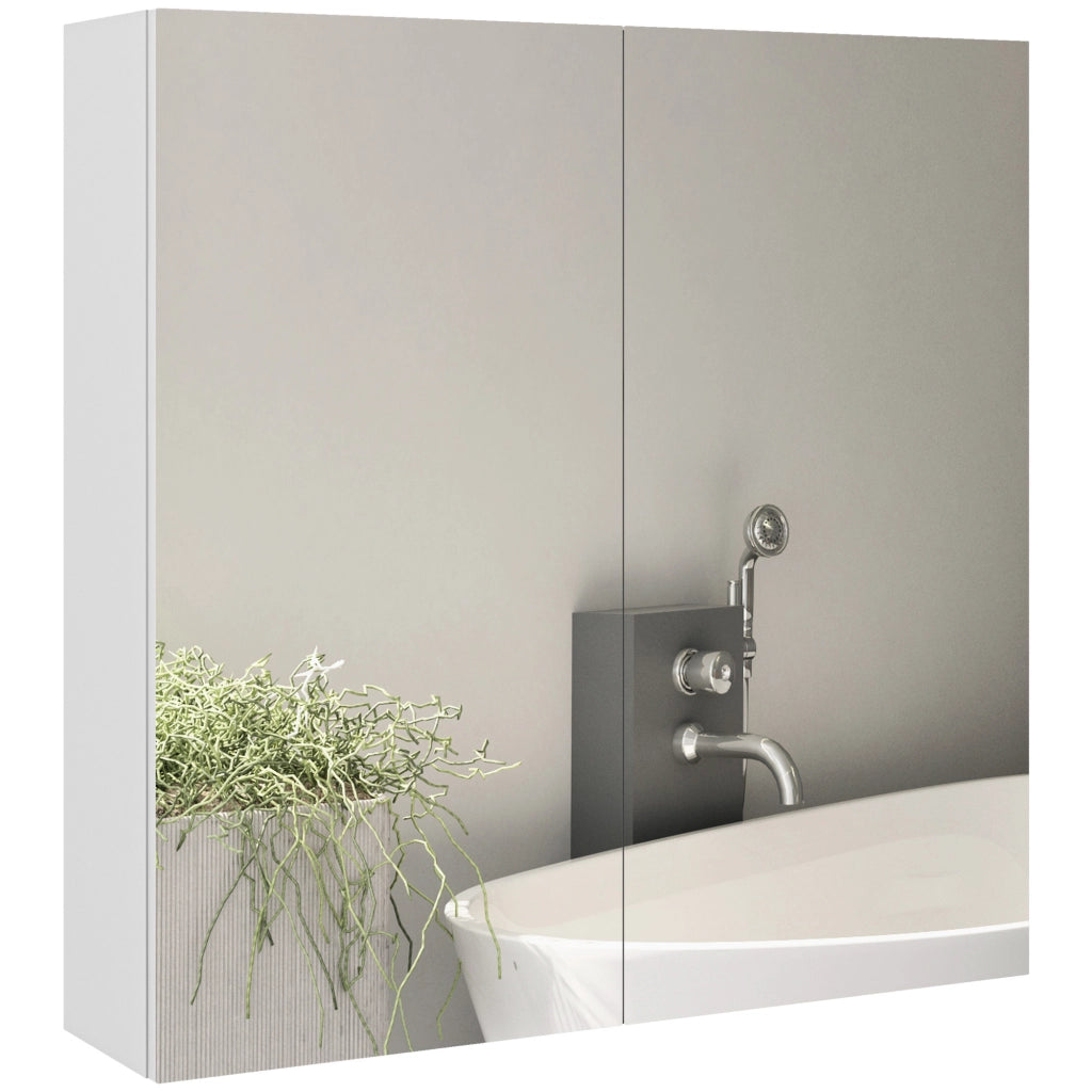 Armadietto a Specchio a 3 Ripiani Interni Regolabili, in Legno e Vetro, 60x15x60 cm, Bianco