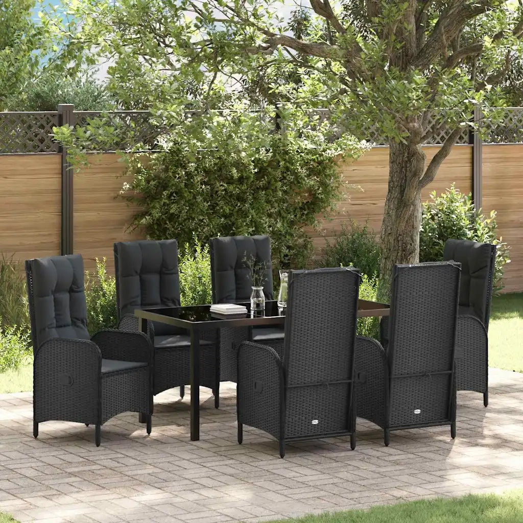 Set da Pranzo per Giardino con cuscino 7 pcs Nero polyrattan 3380117