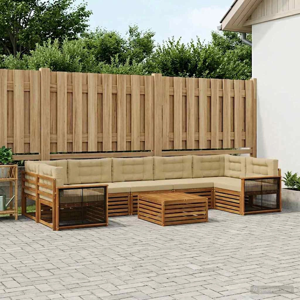 Set di divani da esterno 8 pz Naturale e Beige 3383146