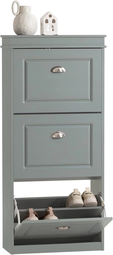 Scarpiera Salvaspazio Slim Legno - Mobiletto da Ingresso 3 Ante a Ribalta, Armadio Portascarpe Scarpiera Moderna per Ingresso, Corridoio o Camera da Letto 53x24x117cm Bianca FSR94-W