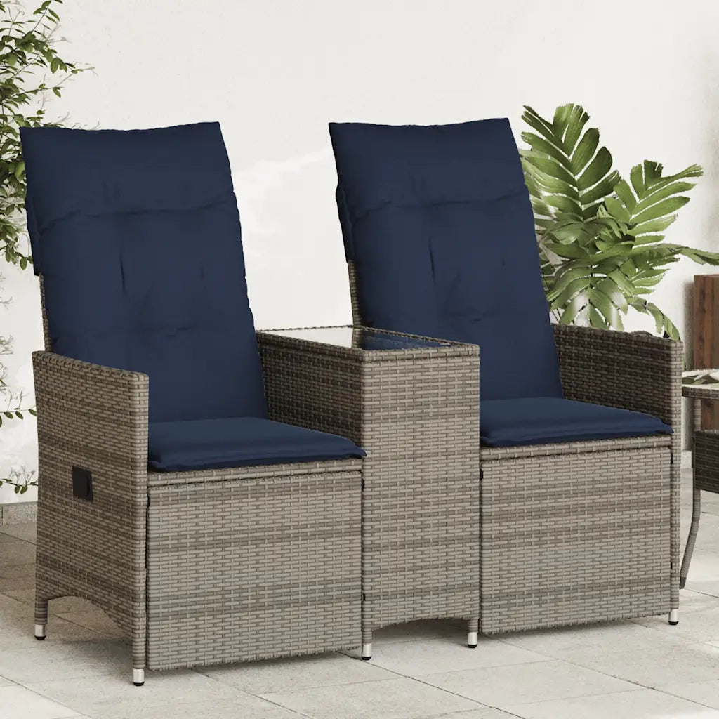 Divano da giardino reclinabile a 2 posti con tavolo grigio in polyrattan 365714