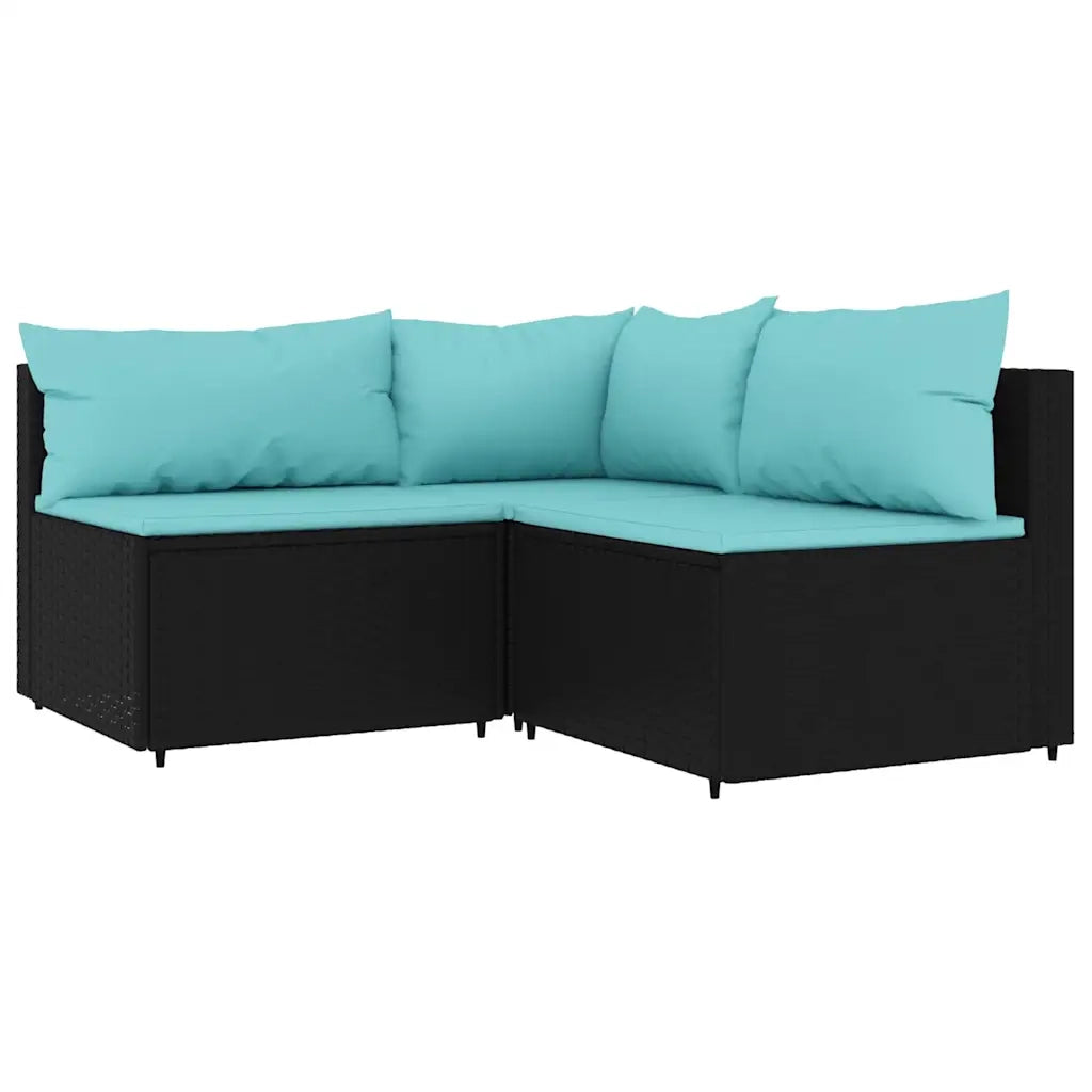Set Divani da Giardino 4 pz con Cuscini Nero in Polyrattan