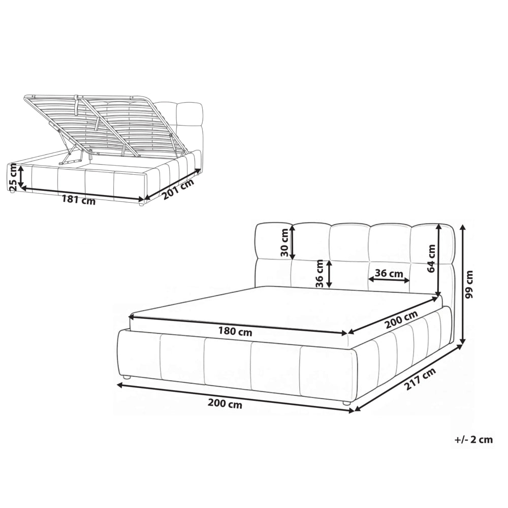 Letto matrimoniale imbottito con struttura a molle a sollevamento trapuntata 180 x 200 tortora con contenitore a molle sollevabile
