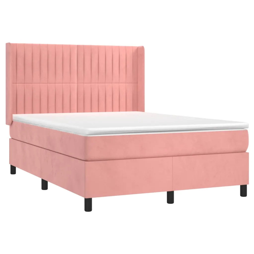 Letto a Molle con Materasso e LED Rosa 140x190 cm in Velluto 3139684