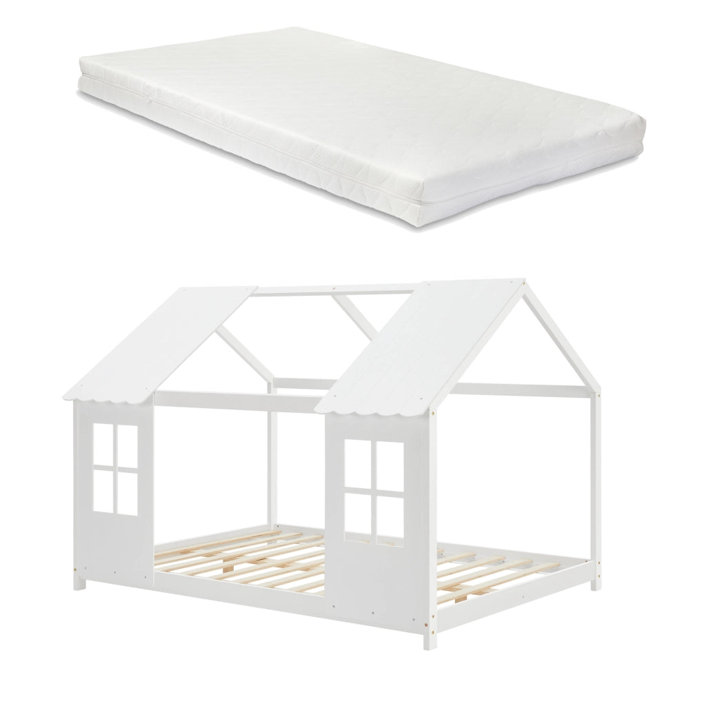 Letto Tostedt per Cameretta a Forma di Casetta con Materasso 120 x 200 Bianco [en.casa]