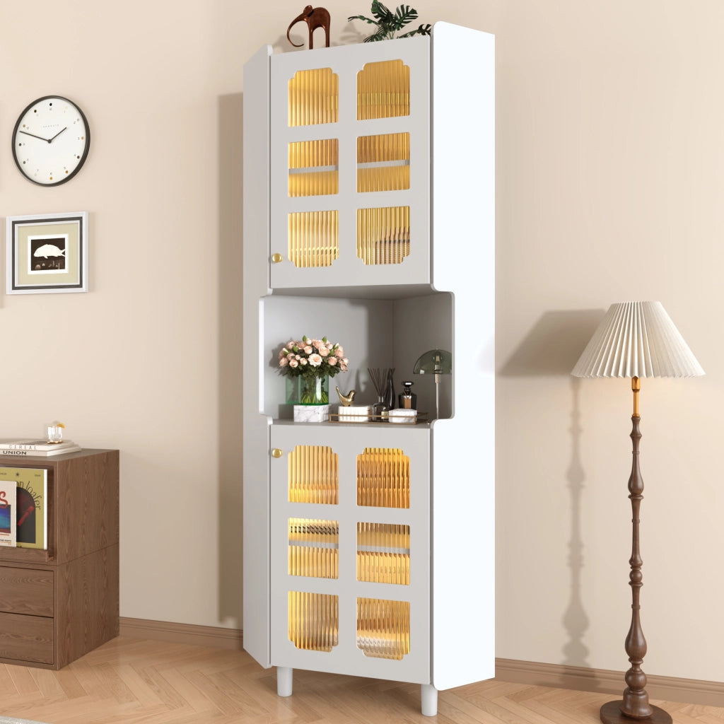 Mobile angolare con LED controllato da app, 2 ante e vano aperto, per soggiorno, bagno e camera, in MDF bianco