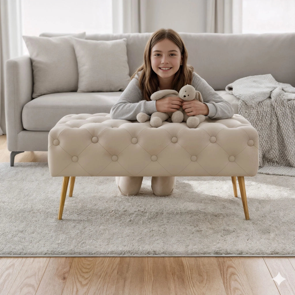 Panca imbottita in velluto trapuntato 80 cm MADRID Beige