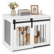Gabbia per cani con porta scorrevole e struttura in metallo, Gabbia per animali da interno con ampio piano superiore Bianco