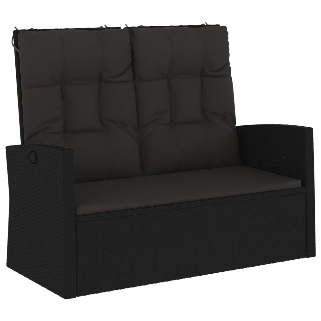 Panca da Giardino Reclinabile con Cuscini-Sgabello-Panca da esterno 118cm Polyrattan Nero