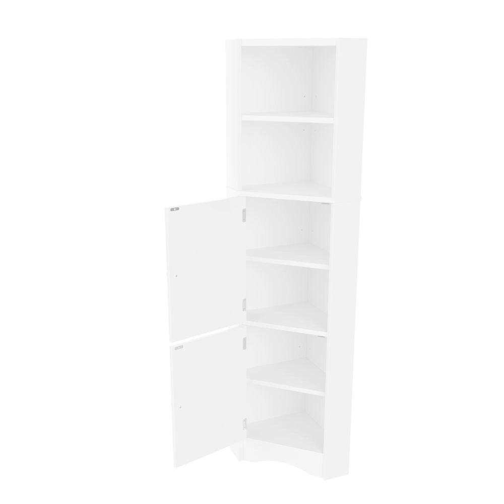 Armadio da bagno triangolare - Xylo - Bianco, pittura resistente all'umidit??, due scomparti aperti