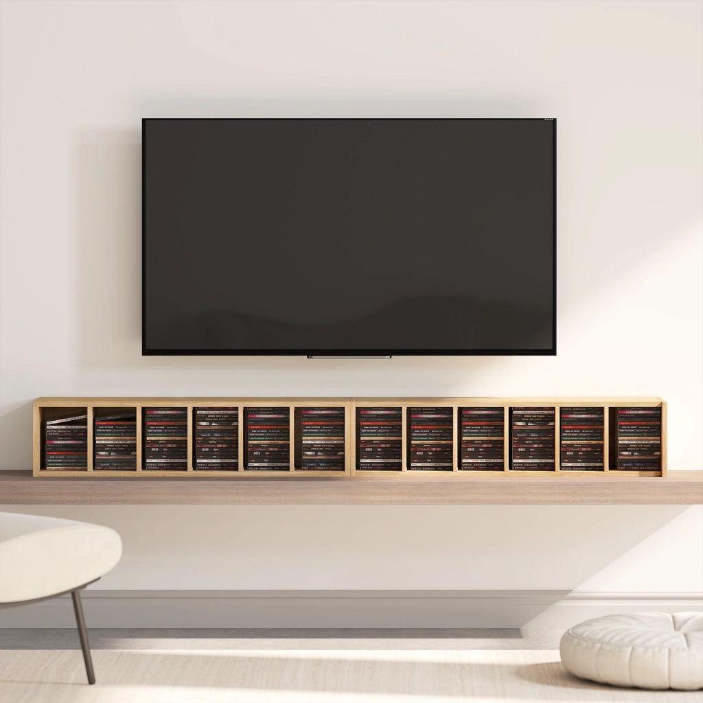 Set 2 Librerie Porta CD 21x22,5x88,5 cm 6 Ripiani Regolabili per 204 CD in Legno Naturale