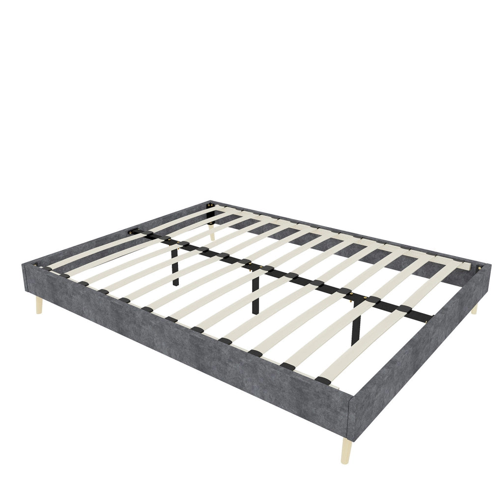 Letto LED 140 x 200 cm in velluto olandese grigio con schienale regolabile