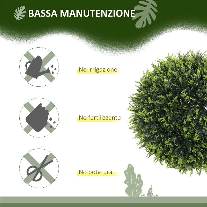 SET DI 2 PIANTE ARTIFICIALI A SFERA CON FOGLIE DI CEDRO PER CASA E GIARDINO Ø 45 CM VERDE