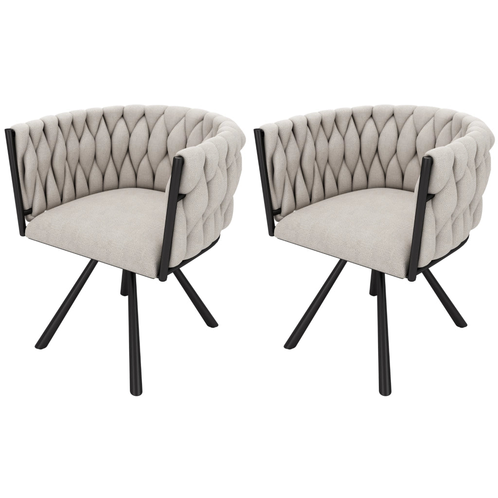 Set di 2 sedie da pranzo girevoli 360° in lino, design ergonomico con struttura in acciaio nero