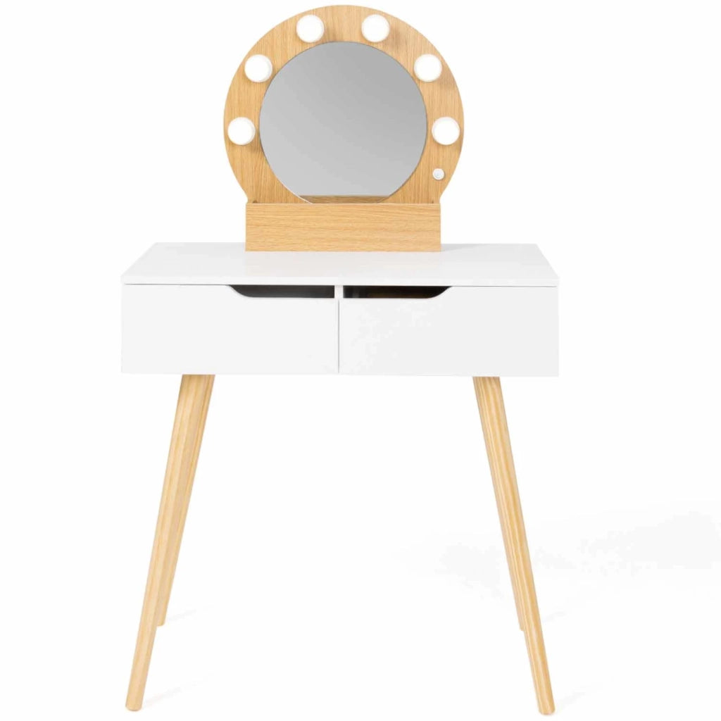 IDMarket - Toeletta con specchio e 2 cassetti scandinavo in legno e bianco con specchio HORIA