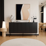 Credenza Spirano, Madia da salotto con tre ante battenti e vani interni, Rialzata da terra, 151x42 h75 cm, Nero