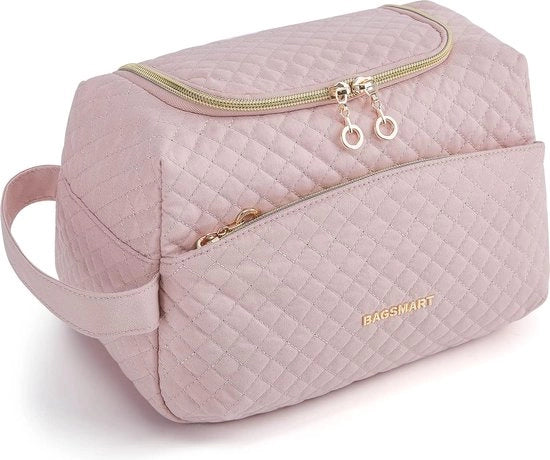 Toilette per donne, borsa da viaggio con apertura ampia, accessorio da viaggio essenziale, borsa per accessori di moda, rosa