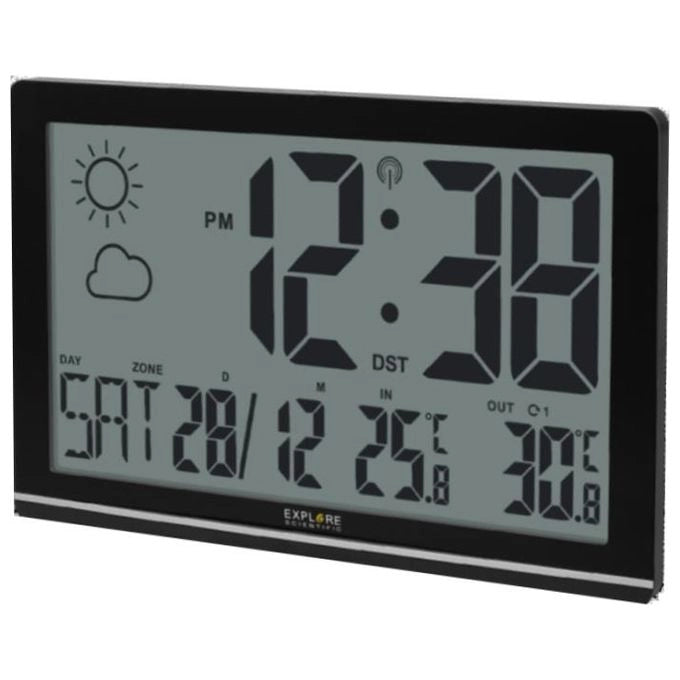 Explore Scientific RDC-8001 Stazione Meteorologica Digitale Termometro Interno Esterno Previsioni del Tempo Sensore Esterno Montabile a Parete Alimentazione a Batteria AA Display LCD colore Nero