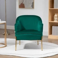 Poltrona da Camera da Letto in Tessuto Effetto Velluto con Gambe in Acciaio, 62x69x75 cm, Verde
