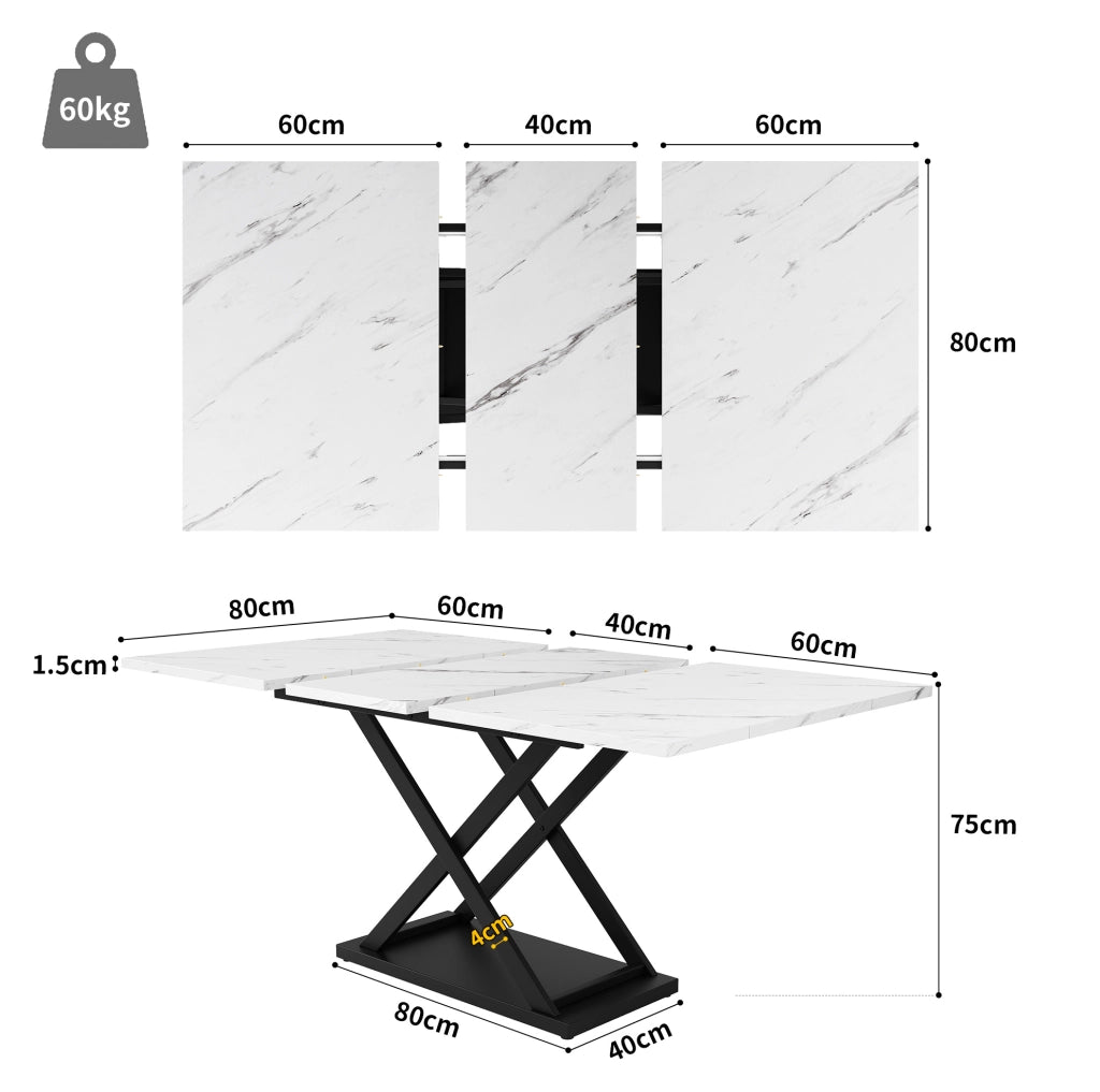 Tavolo da pranzo allungabile 120-160x80 cm bianco e nero