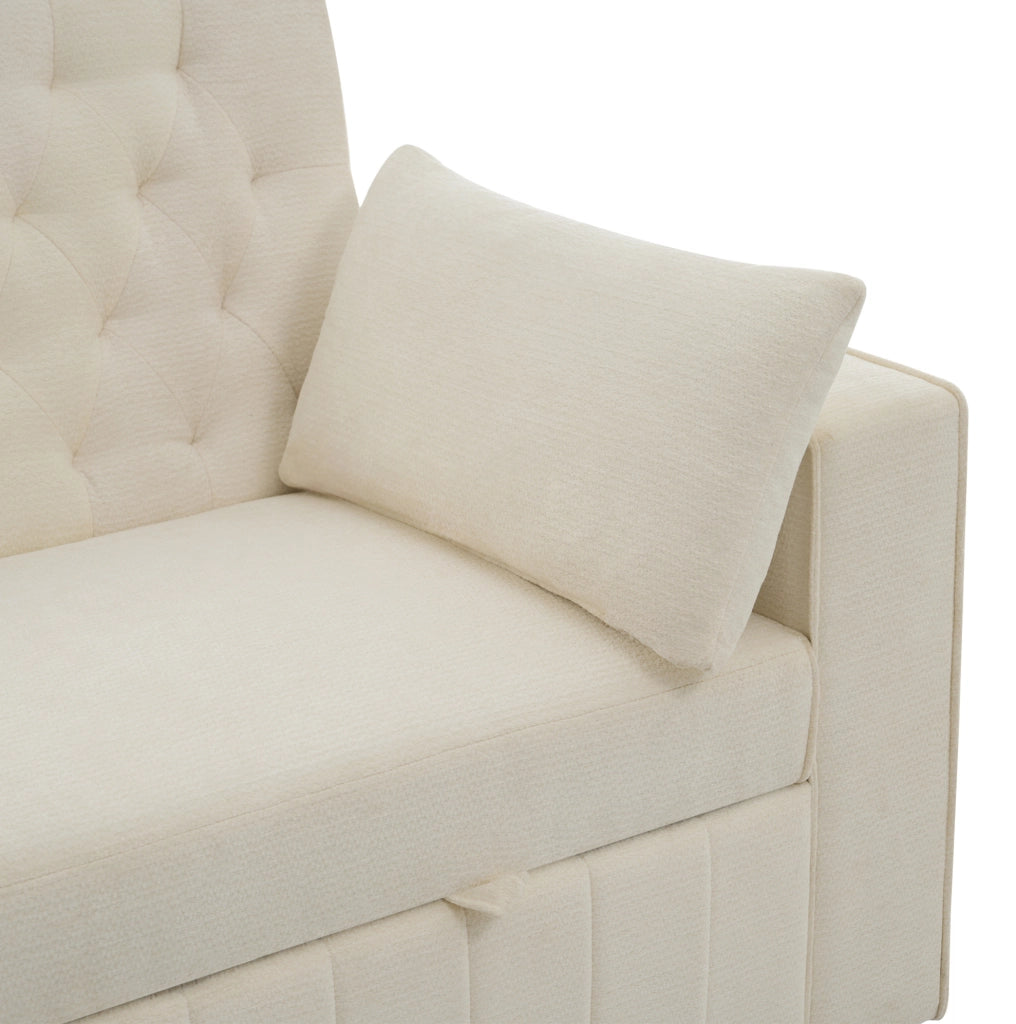 Divano letto 140x137x84 cm con schienale regolabile e portabicchieri in chenille beige